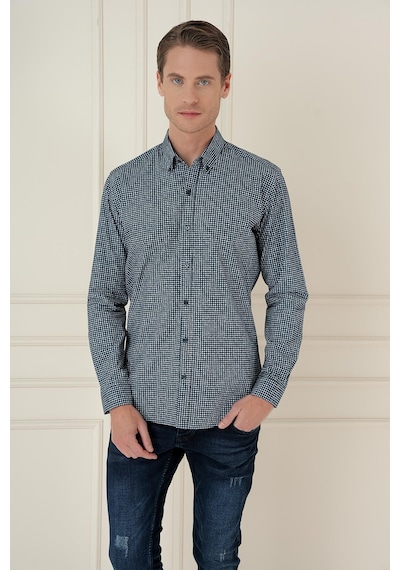 Efor Slim Fit Baskılı %100 Pamuk Spor Lacivert Gömlek G 1587 Lacivert