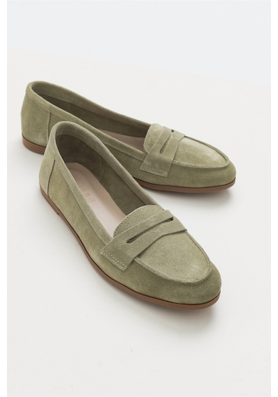 Luvishoes Luvi Shoes F02 Açık Yeşil Süet Hakiki Deri Kadın Loafer Ayakkabı Yeşil