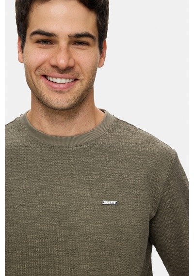 UCLA Luca Haki Bisiklet Yaka Krinkıl Hafif Kumaş Metal Logolu Standard Fit Erkek Sweatshirt