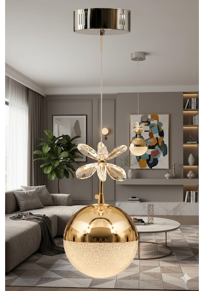 Bohem Aydınlatma Tek Top 3 Renk Modern Led Avize Beyaz/sarı/günışığı Altın - Gold
