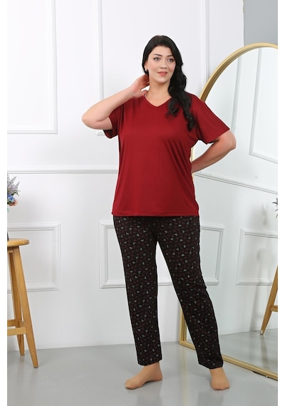 Akbeniz Kadın Büyük Beden Kısa Kol Penye Pijama Takımı Bordo 202406-bordo Bordo Akbeniz Kadın Büyük Beden Kısa Kol Penye Pijama Takımı Bordo 202406-bordo Bordo