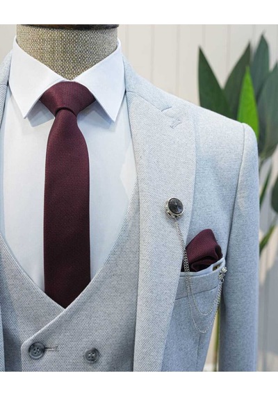 Beystil Sivri Yaka Açık Gri Takım Elbise Elanor - Slim Fit Açık Gri