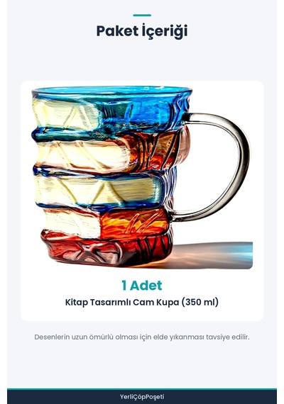 Kitap Tasarımlı Kupa Bardak - 350 Ml - El Çizimi Özel Tasarım - Cam Çok Renkli