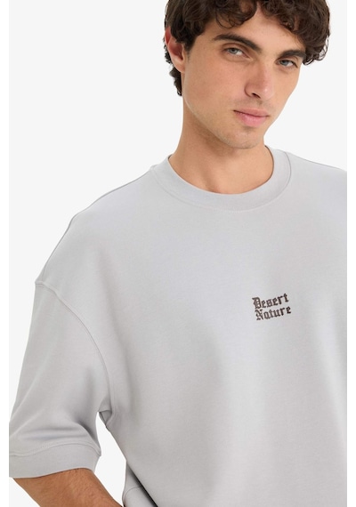 Defacto Loose Fit Bisiklet Yaka Baskılı Kısa Kollu Tişört E9550ax25augr253 Gri