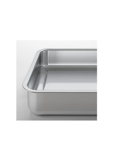 Metal Kare Fırın Kabı 24x34 Cm Paslanmaz Çelik Kulplu Kare Fırın Pişirme Tepsisi Gümüş