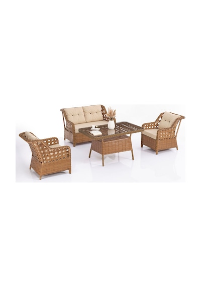 Eren Rattan Bahçe Balkon Takımı 2+1+1 Kahverengi