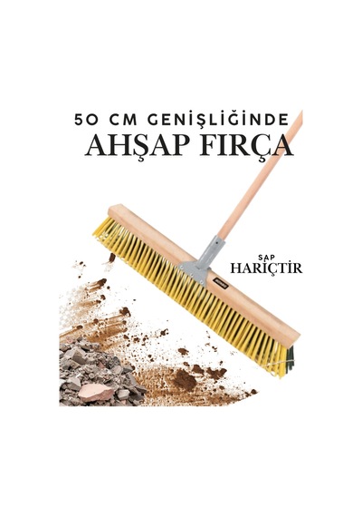 50 Cm Dış Mekan Ahşap Yer Fırçası - İnşaat Moloz Ve Bahçe Yaprak Süpürme Fırçası Sert Kıllı Süpürge