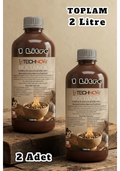 Technow 2000ml Kokusuz Ve Dumansız Yüksek Kaliteli Bioethanol Şömine Yakıtı 2 Litre