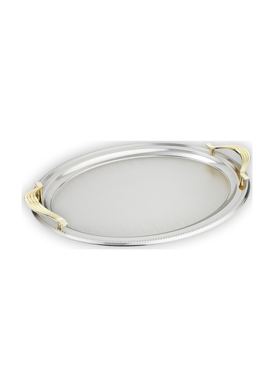 Ela 2 Li Oval Çay Tepsisi Oval Kulplu Altın