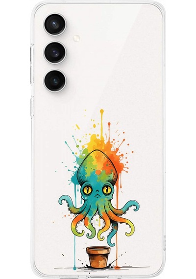 Samsung Galaxy S24 Fe İle Uyumlu Splash Ahtapot Tasarımlı Şeffaf Silikon Kılıf Şeffaf