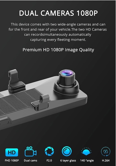 Wevolt 4g Hb-20-3 64 Gb 12 İnç Dokunmatik Ayna Kamera Android Uzaktan İzlemeli 1080p Ön Arka Araç Kamera.