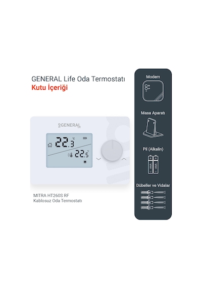 General Mitra 260S RF Kablosuz Oda Termostatı Beyaz