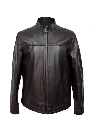 Viamod Leather Erkek Kahverengi Hakim Yaka Deri Mont Ceket 8608 Acı Kahverengi
