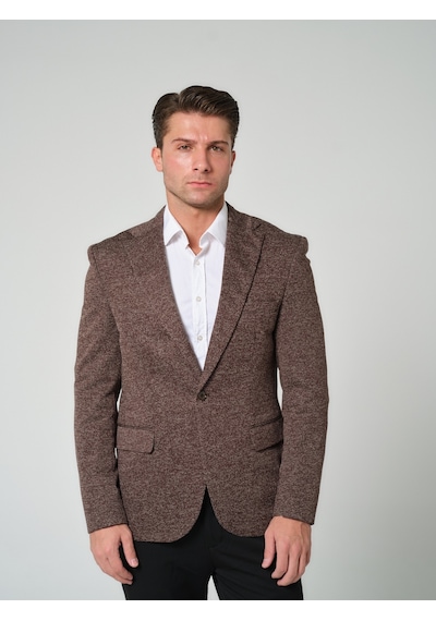 Bonesti Erkek Slim Fit Blazer Ceket Kahverengi Beyaz