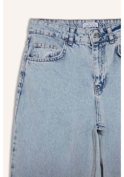 Defacto Straight Wide Yırtık Detaylı Yüksek Bel Uzun Jean Yıkamalı Pantolon E8016ax25smnm39 Mavi