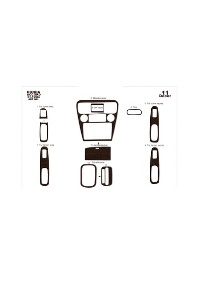 Honda Accord Euro Torpido Kaplama 1998-2002 11 Parça Koyu Meşe