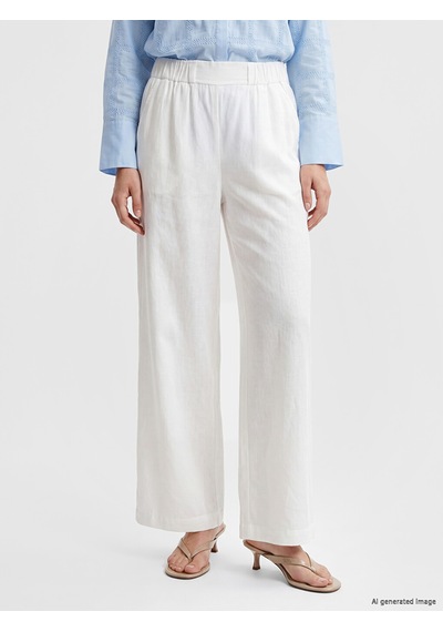 Lcwaıkıkı Classic Beyaz Beli Lastikli Geniş Paça Kadın Pantolon