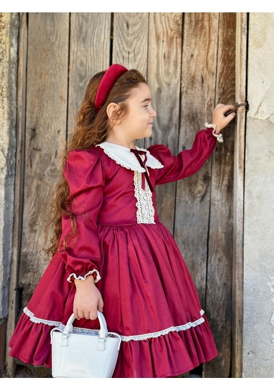 Bordo Kurdaleli Vintage Kız Bebek Elbisesi,doğum Günü Elbise,fotoğraf Çekim Elbisesi,0-12 Yaşa Uygun Bordo