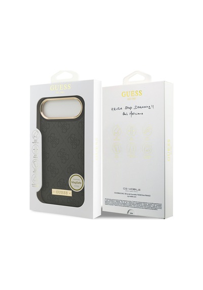 Apple Uyumlu iPhone 17 Air Kılıf Guess Lisanslı M-safeli 4g Desenli Pu Metal Plaka Klasik Logolu Siyah Siyah