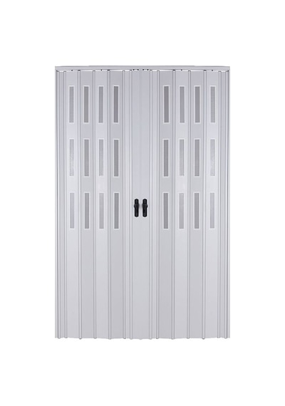 Sarpaş Akordiyon Kapı 120x185 Beyaz Camlı Çift Açılım Kalın Kapı Katlanır Akordeon Pvc Anahtar Kilitli