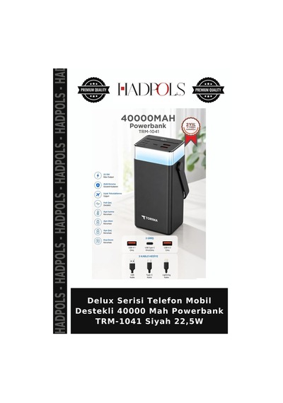Delux Serisi Telefon Mobil Destekli 40000 Mah Powerbank Trm-1041 Siyah 22,5w Diğer