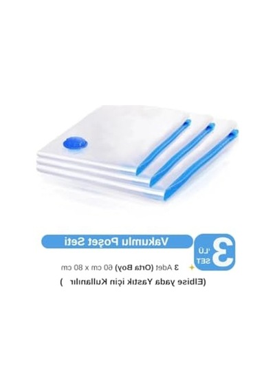 2As 3 Adet Orta Boy 60 Cm X 80 Cm Vakumlu Poşet - Vakumlu Hurç - Vakumlu Torba 12 Gri