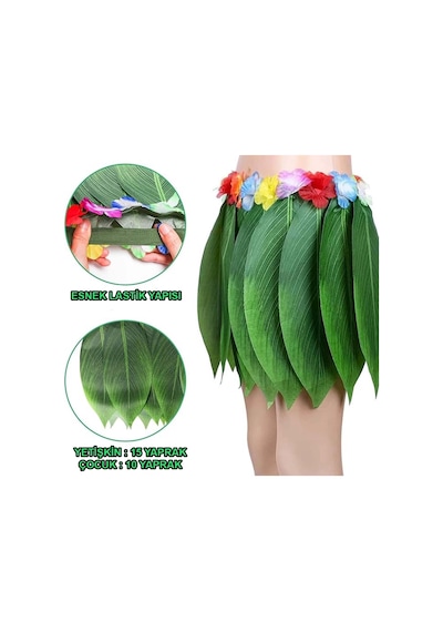 Populermarketim - Tropikal Esintili Hawaii Yapraklı Parti Eteği Çocuk Boy Standart