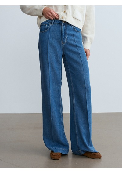 Dilvin 72102 Dökümlü Wide Leg Jean-mavi Mavi