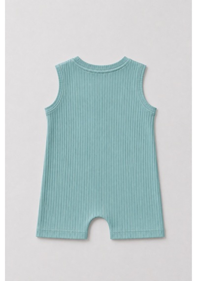 Babyden's Erkek Bebek Tavşan Desenli Yazlık Tulum Fitilli Pamuklu Kolsuz Bebek Tulumu Çıtçıtlı Romper 0-9 Ay Haki