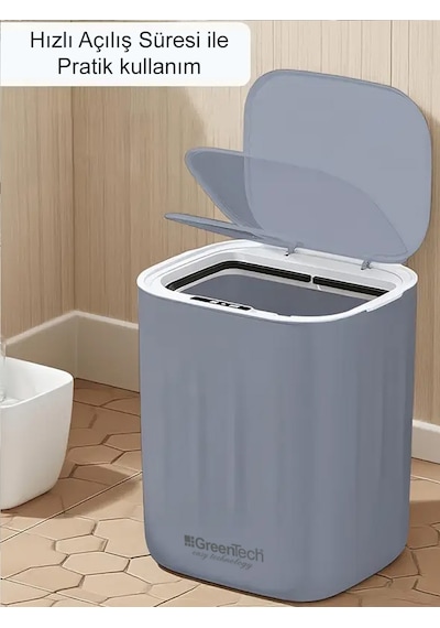 Greentech Sensörlü 28 Litre Çöp Kovası Şarj Edilebilir Lityum Pilli / Gt-sc07 B Beyaz