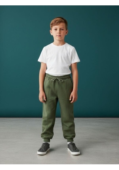 Zekids Erkek Çocuk Pamuklu Yumuşak Dokulu Beli Paçası Lastikli Eşofman Altı-16660 Haki