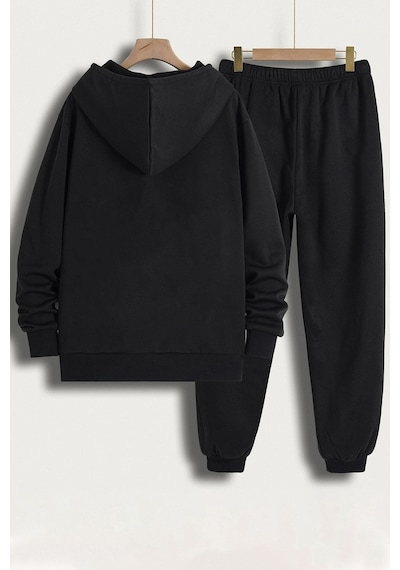 Uyguntarz Unisex Fine Baskılı Eşofman Takımı Siyah