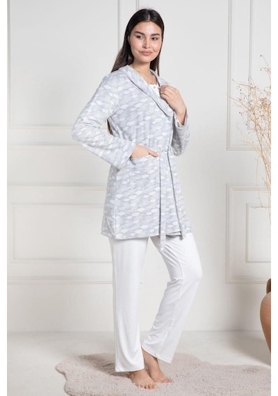 Mecit Pijama Mecit 6100 Şardonlu Hamile Lohusa Sabahlık Pijama Takım Gri
