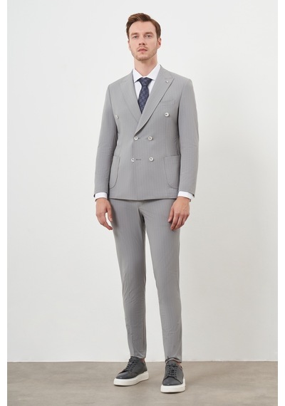 Morven Erkek Gri Polyamide Trend Kruvaze Slim Fit Sivri Yaka Takım Elbise 24ys001004100 Gri