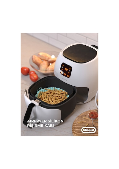 Turkuaz Airfryer Silikon Pişirme Kabı 20x5 Cm Bpa Içermez Airfryer Pişirme Kağıdı Aksesuar Kalıbı Turkuaz