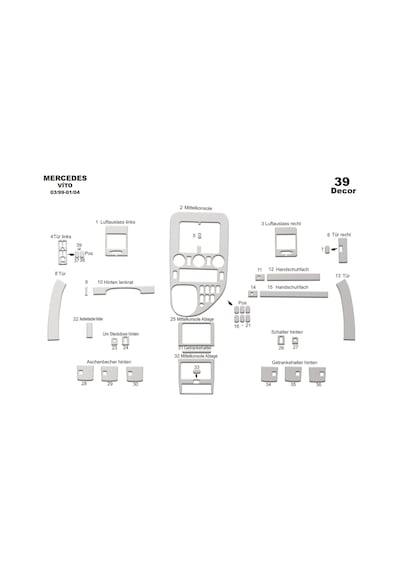 Mercedes Vito Caravan Torpido Kaplama 1999-2004 39 Parça Alüminyum