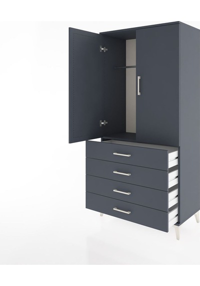 Hyperion Dolap Tek Raflı 4 Çekmeceli Tek Askılı 88x44x182 Antrasit-antrasit Antrasit