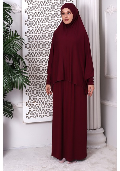 İhvan 2 Parça Pratik Namaz Elbisesi 8016 Bordo