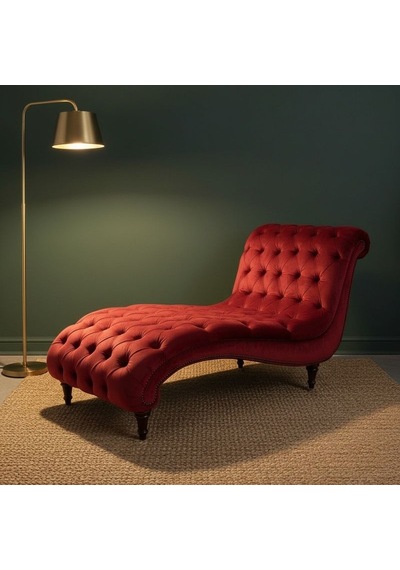 Queen Kadife Chesterfield Dinlenme Koltuğu - Kırmızı