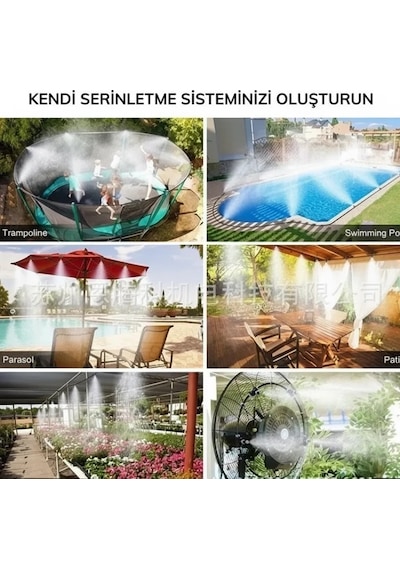 10 Metre Kendin Yap Açık Alan Serinletme Sistemi - Nozzle Başlıklı Bahçe Ve Teras Nemlendirme Seti Renkli