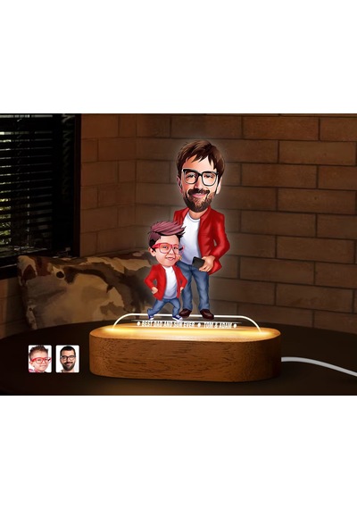 Bk Gift Kişiye Özel Baba-oğul Karikatürlü Dekoratif 3d Biblo Led Işıklı Gece Lambası-5, Babaya Hediye, Babalar Günü Hediyeleri Kobitmeyen138257 Bk Gif