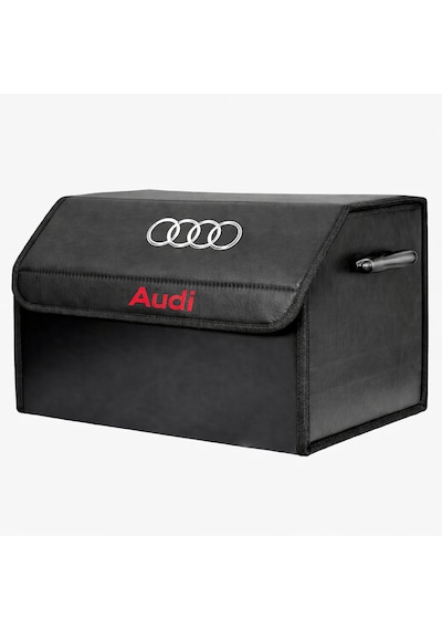 Audi Marka Logolu Oto Bagaj Organizer Çanta Oto Bagaj Çantası 2 Bölmeli Suni Deri 48 Cm X 31 Cm X 29 Cm