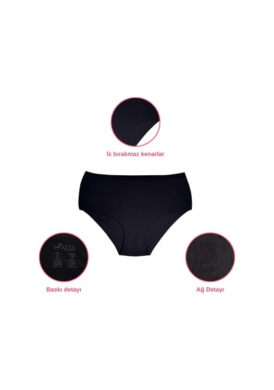 Alya Underwear Kadın Dikişsiz Külot Lazer Kesim Yüksek Bel İz Yapmayan Büyük Beden Hayalet Külot İzbırakmaz 6'lı Paket Siyah
