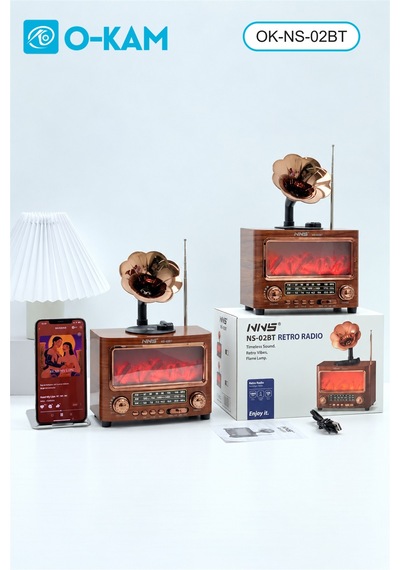 O-kam Ok-ns-02bt Gramofon Tasarımlı Şömine Efektli Retro Radyo
