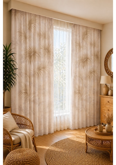 2 Adet 140x260 Cm Ölçüsünde Şık Dekoratif Fon Perde Koleksiyon Ekru