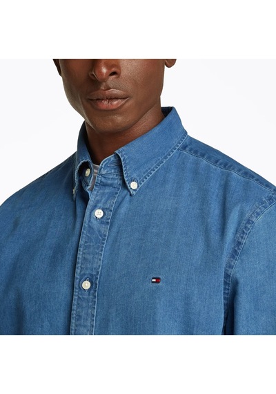 Tommy Hilfiger Chambray Rf Shırt Erkek Mavi Gömlek - Mw0mw38134 Mavi
