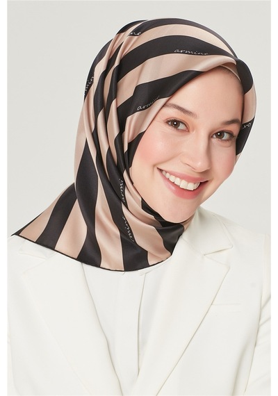 Armine Twill İpek Eşarp Siyah, Bej 8504-03