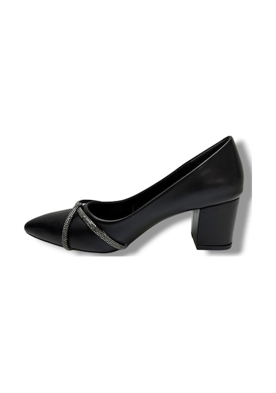 C-shoes Km59-26 Cilt Deri Çapraz Taşlı Kalın Topuk Kadın Ayakkabı Siyah