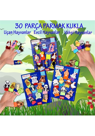 3 Set - 30 Parça Tox Evcil. Vahşi ve Uçan Hayvanlar Parmak Kukla
