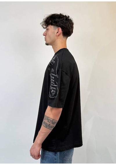 Zaee Script Taş İşlemeli Oversize Tişört Çok Renkli